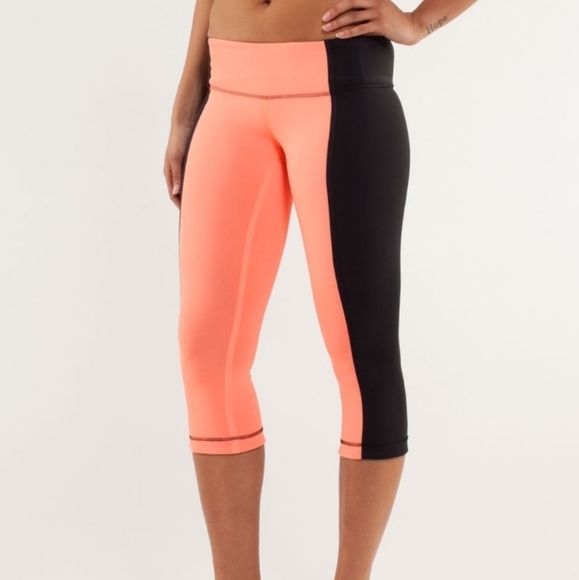 Lululemon Wunder Under Crop *Bonded Stripe Black / Pop Orange / Black - Picture 3 of 11